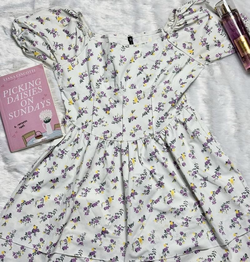 white floral mini dress