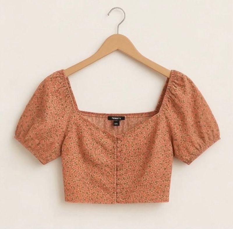 Rust orange corset blouse with Puff Sleeves