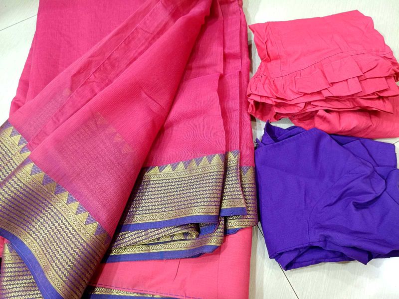 Silk Saree- Pink Saree With Purple Border