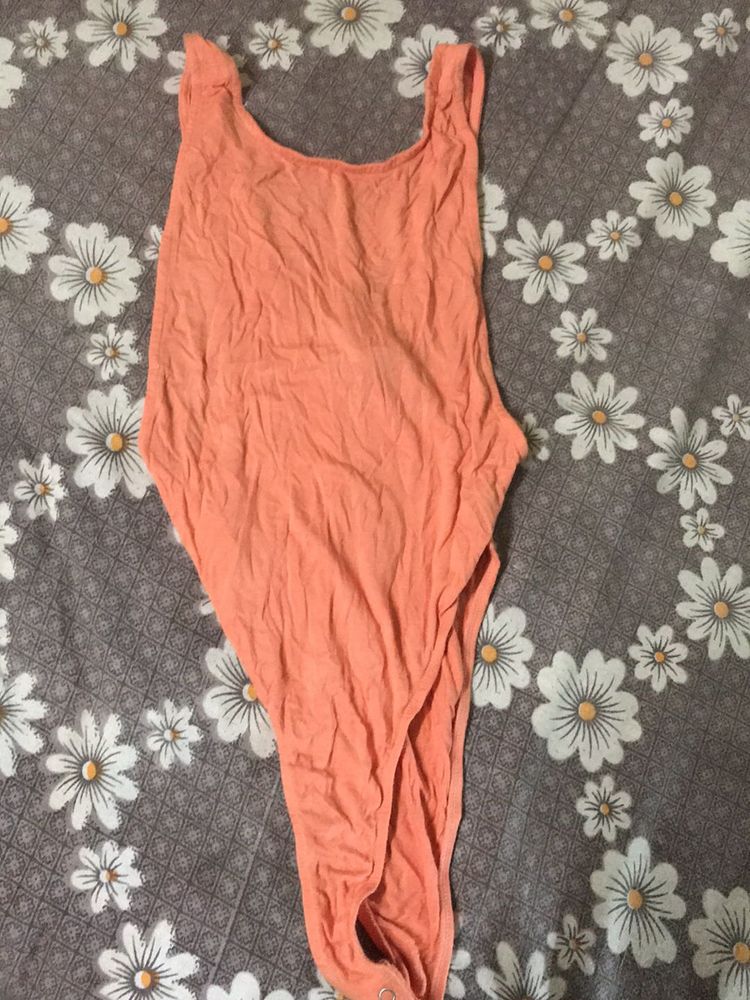 Peach Bodysuit Top Forever 21 Deep Back Side
