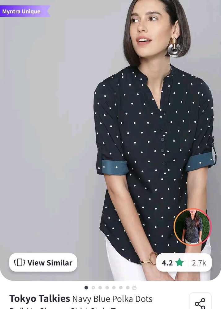 Polka Dot Roll-Up Sleeve Top