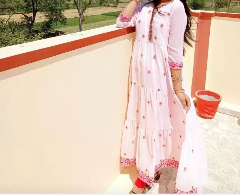 Beutiful Pink Anarkali Kurti With Dupatta