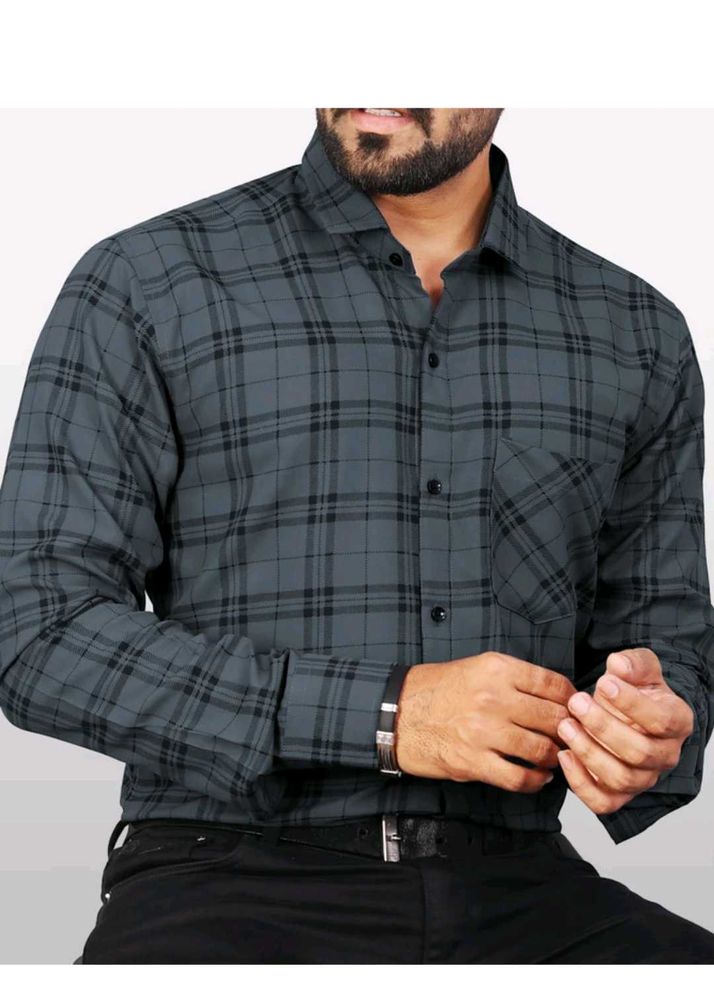 Gray Plaid Button-Down Shirt