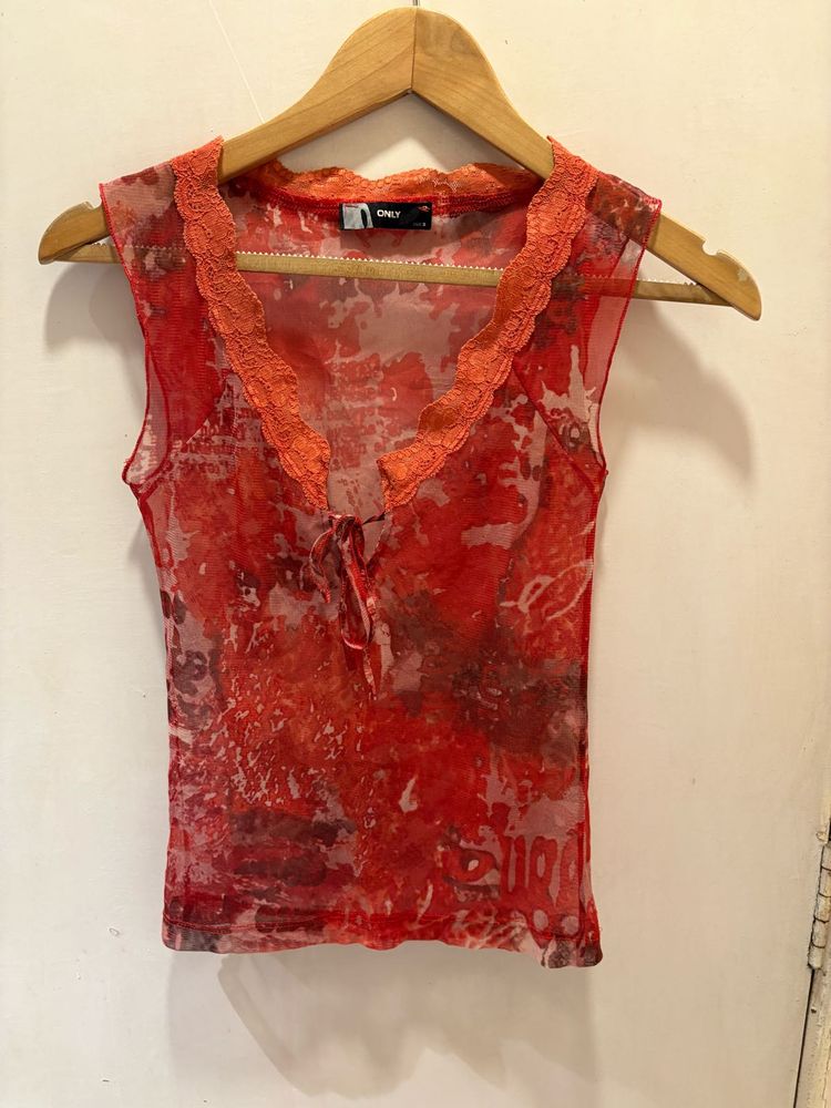 Beautiful Floral Print Mesh Top