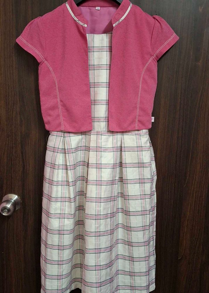 Pink Checked Midi Dress With Bolero🎀