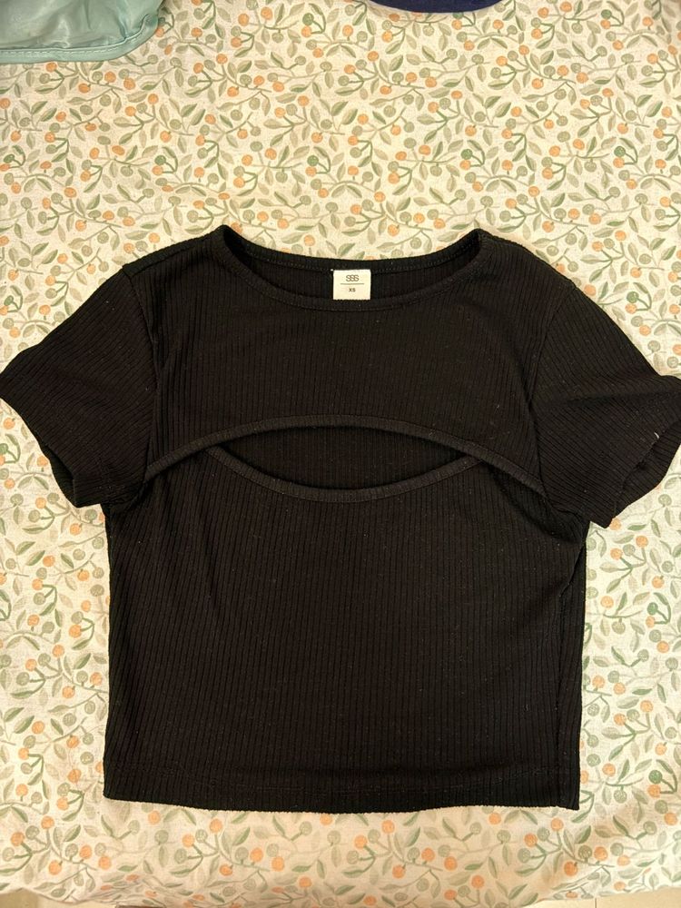 Black Cutout Crop Top
