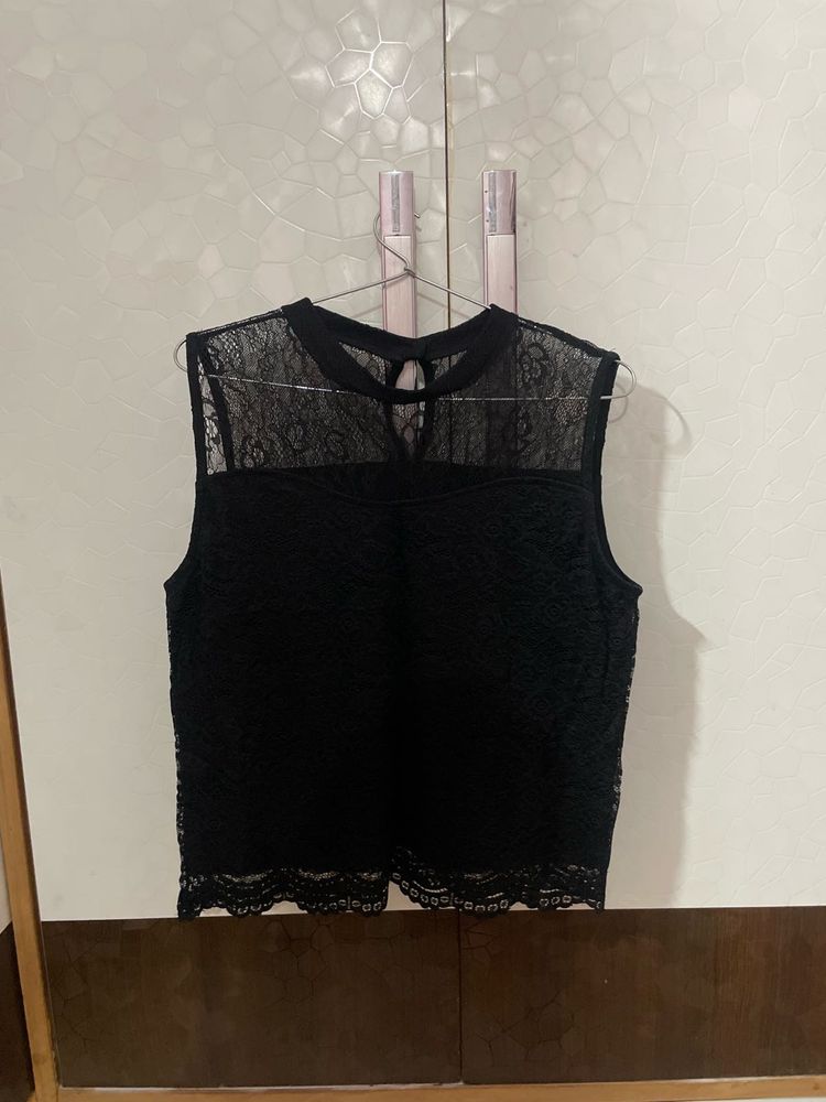 Black Lace Sleeveless Top