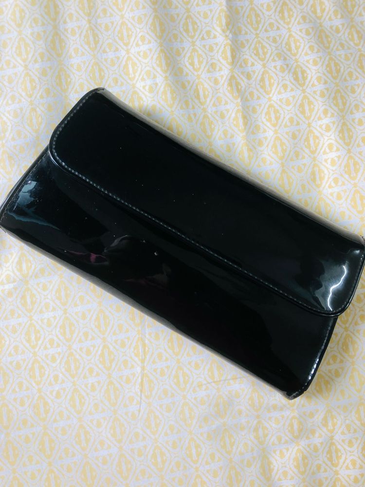 Chic Black Clutch with coin pouch Attached