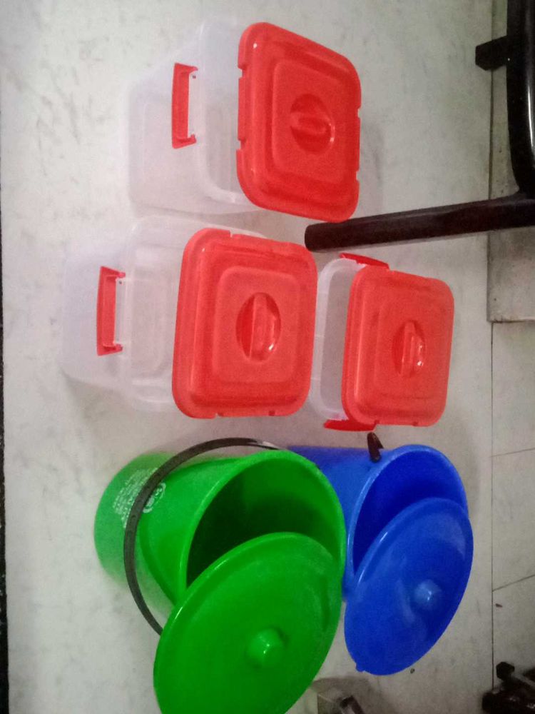 Plastic Storage Containers &amp; Buckets 5ps combo new