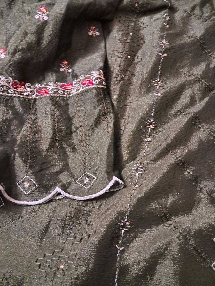 Olive Green Embroidered Stitch Kamish Salwar Dupat