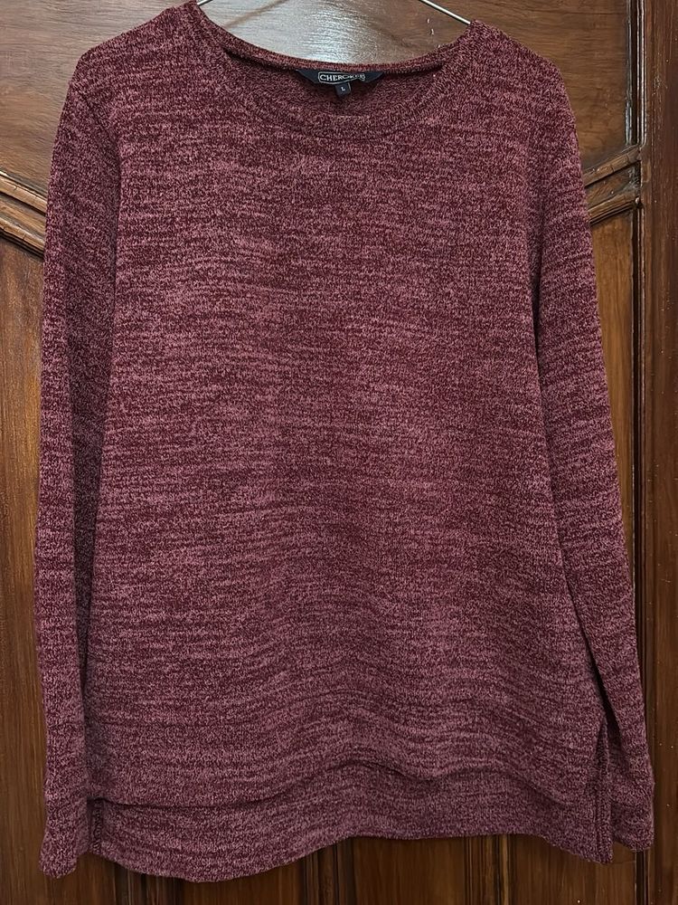 Cherokee Burgundy Marled Long Sleeve Top