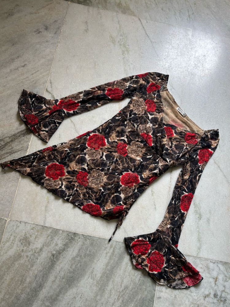 Floral Print Top with Bell Sleeves