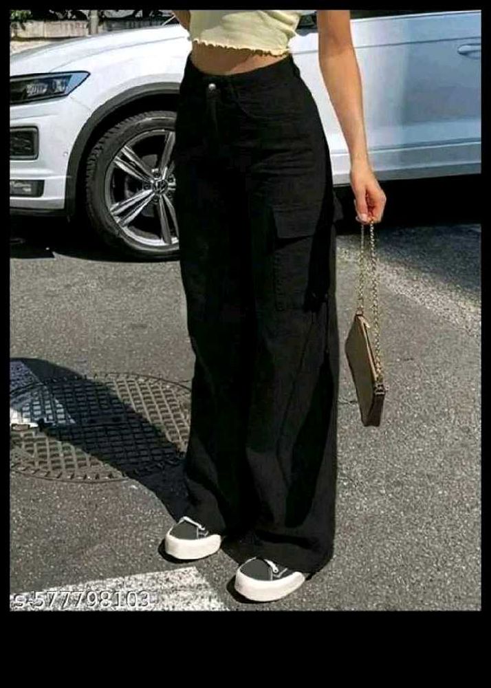Wide Leg Black Cargo Pants