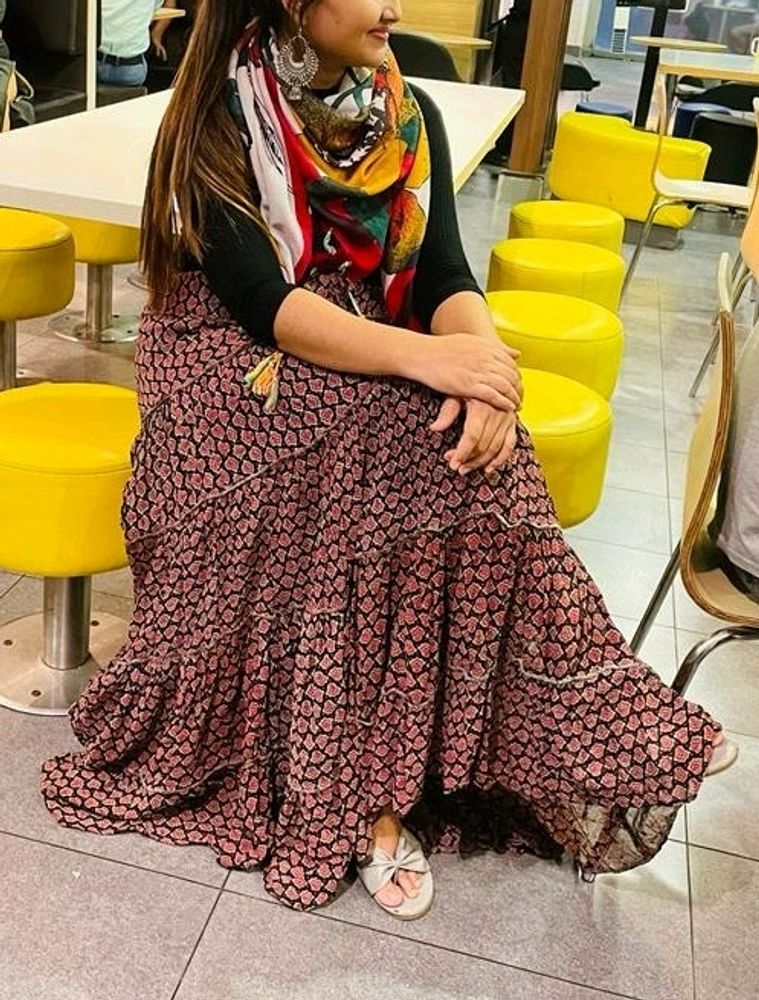 Very Long Full Flared Casual Skirt