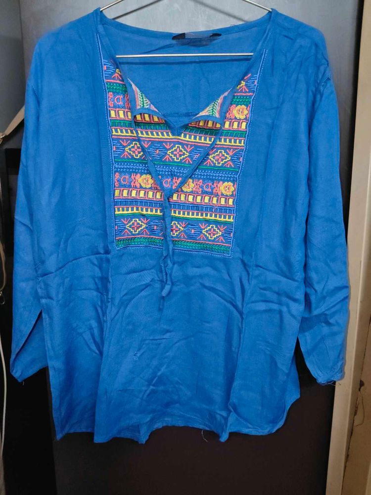 Blue Embroidered Top