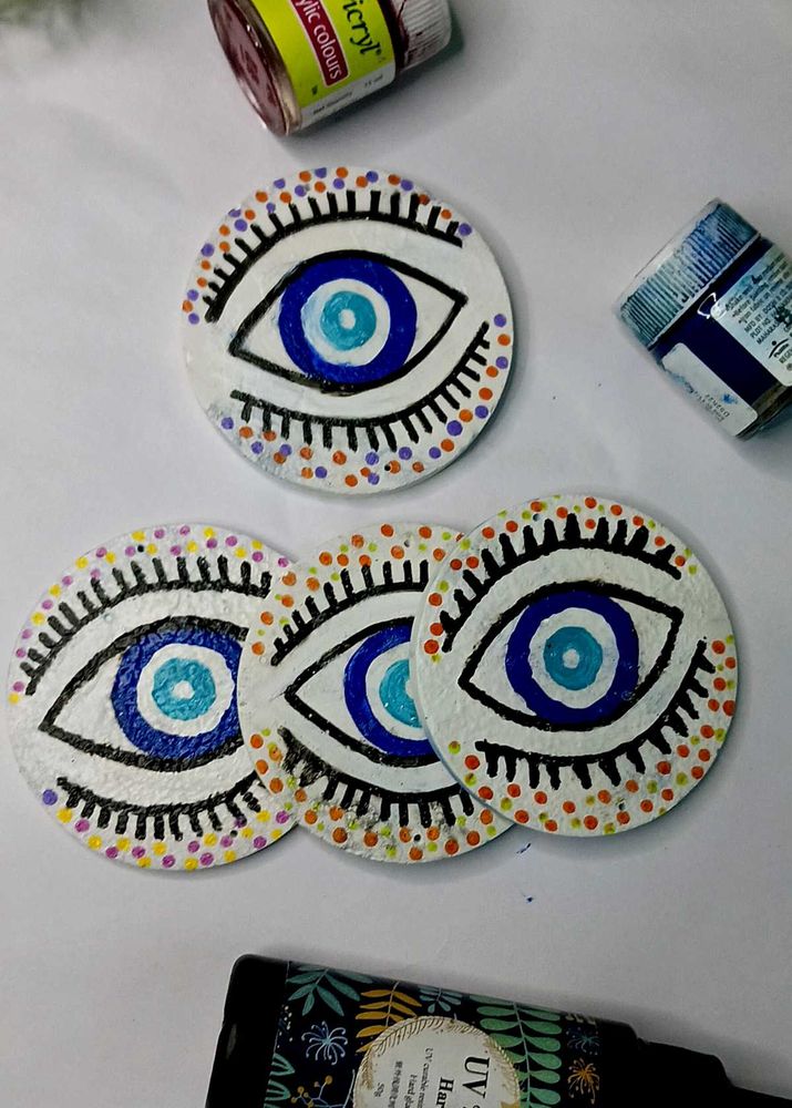 Evil Eye Hand-Painted Coasters (Set of 4)