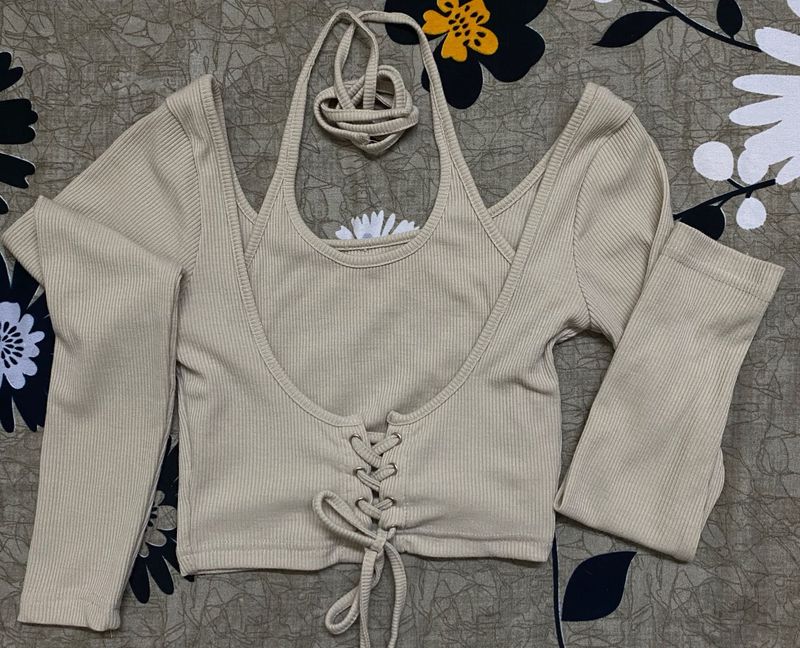 Corset Style Tie Around Full Sleeved Top
