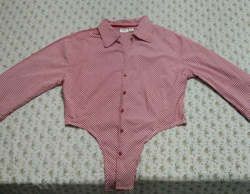 Red Gingham Bodysuit Top