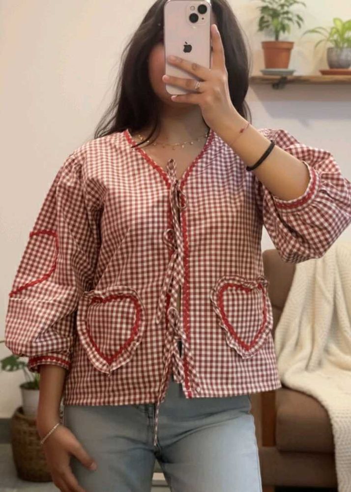 Cute red &amp; white gingham top