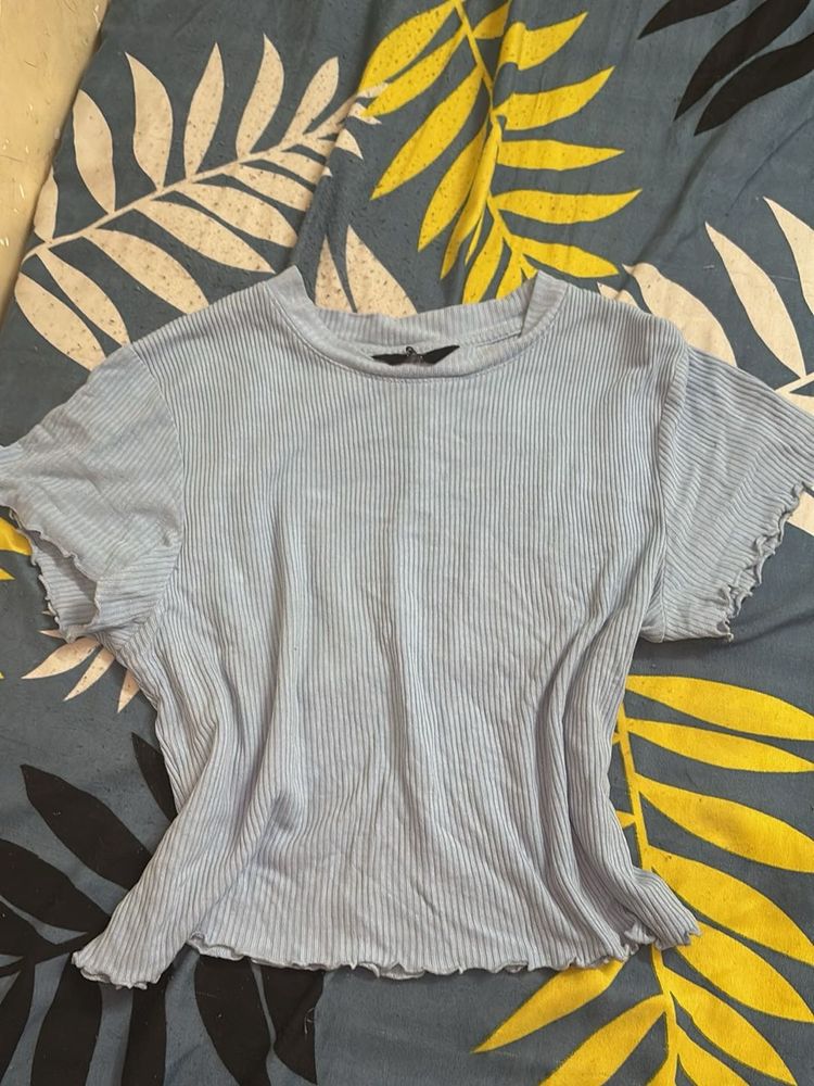 Light Blue Ribbed Crop Top