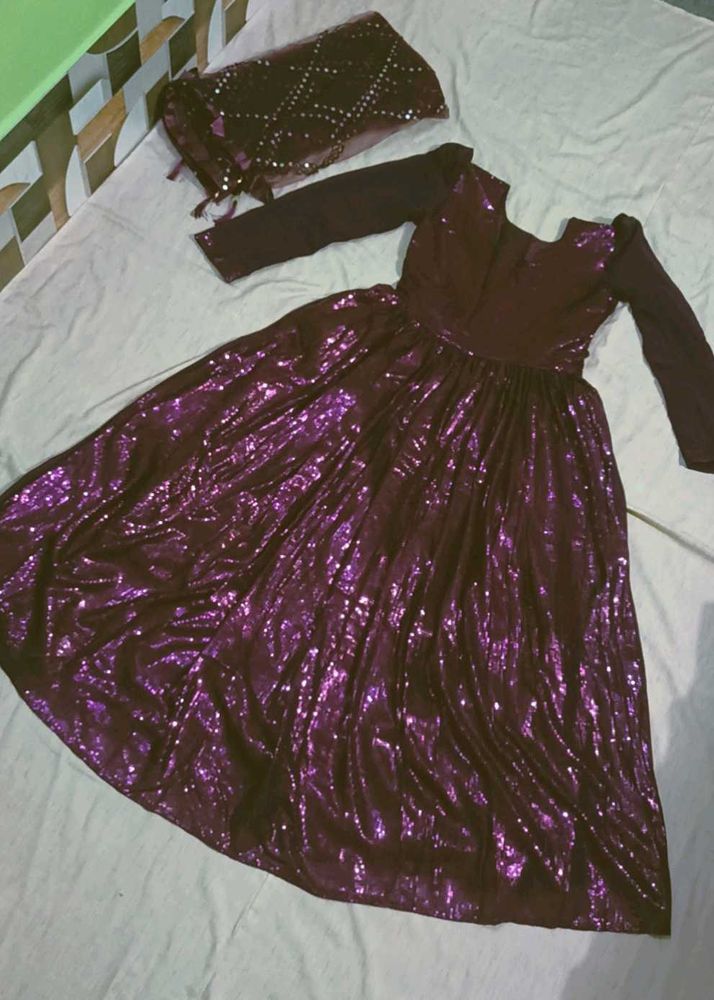Elegant Sequin Gown &amp; Dupatta