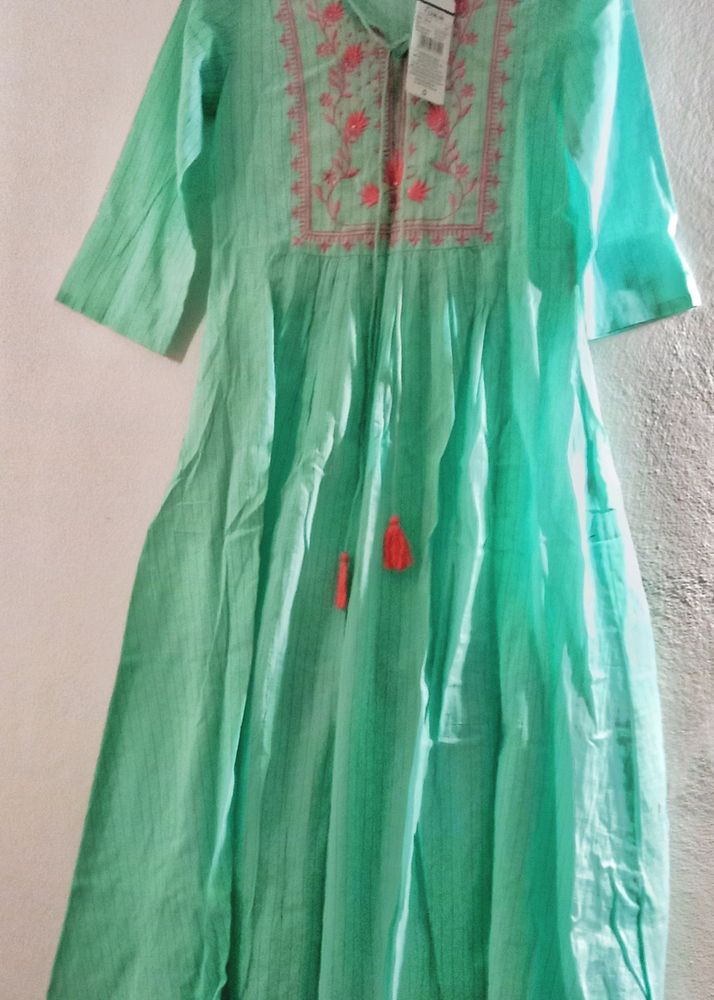 Teal Blue Dress With Gold Detailing