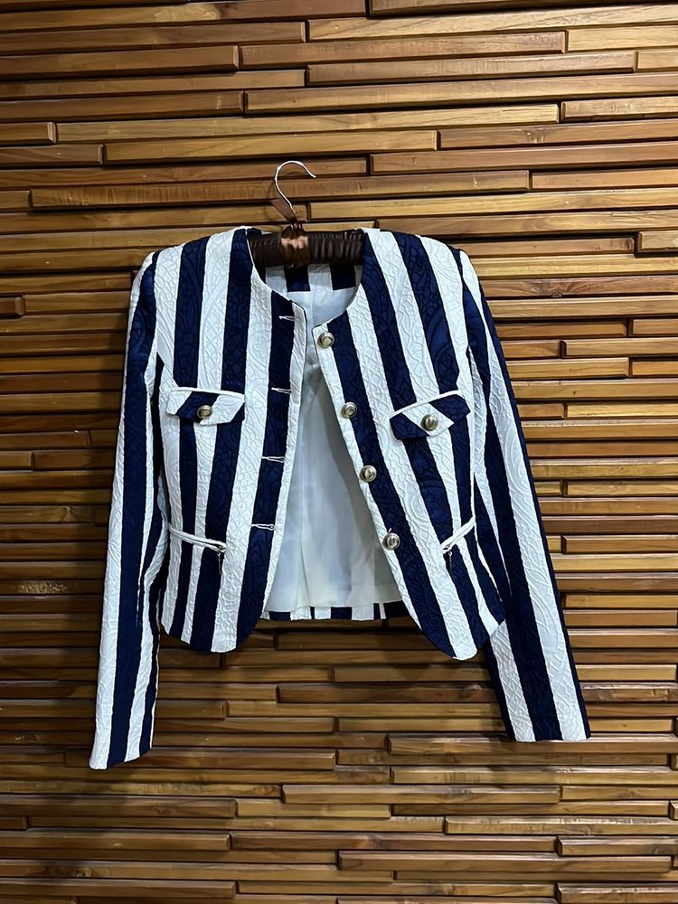 Blue And White Striped Elegant Jacket