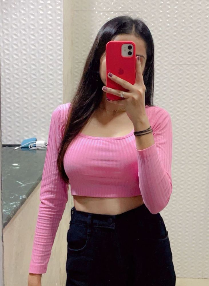 Pink Ribbed Long Sleeve Crop Top