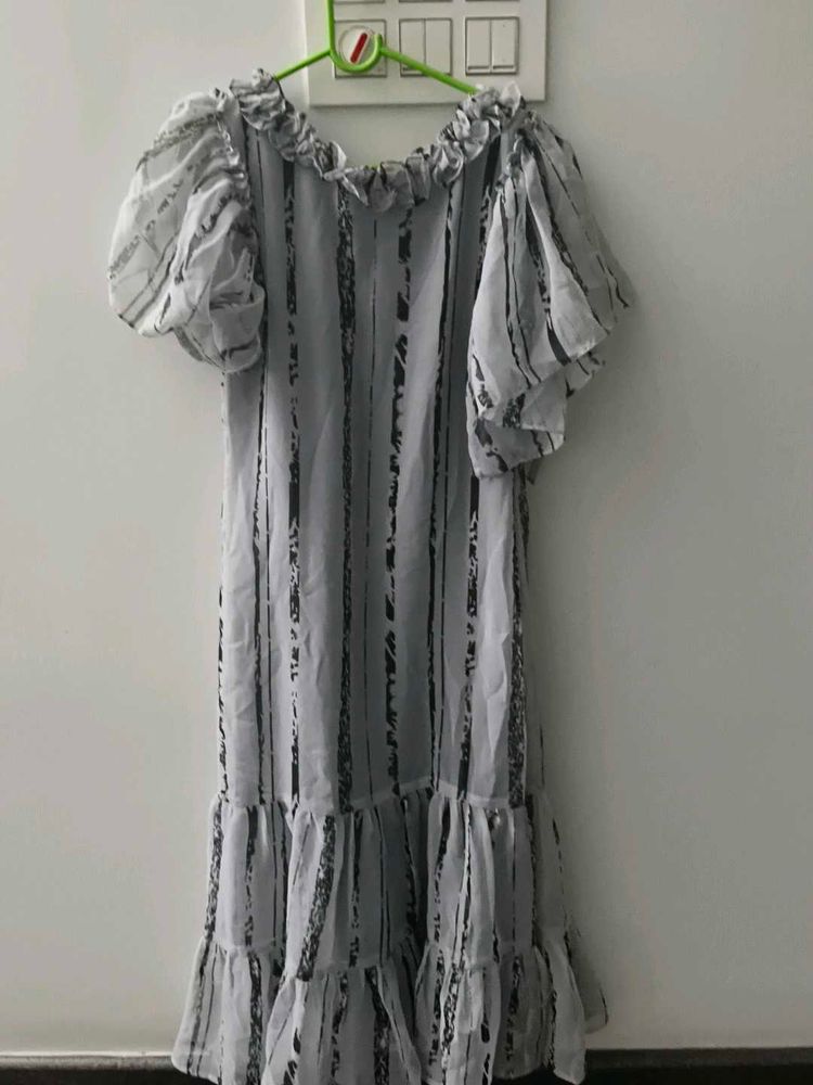 Striped Midi Dress with Ruffles