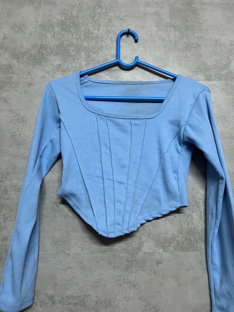 Blue Corset Style Long Sleeve Top