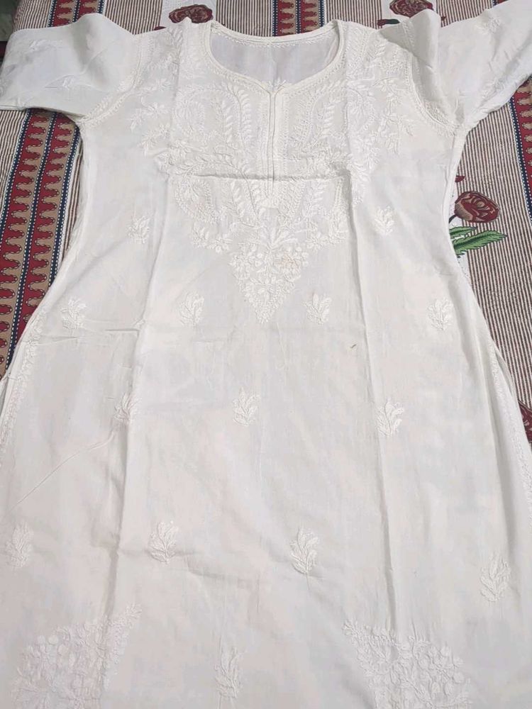 White Embroidered Kurta With Pocket Pants