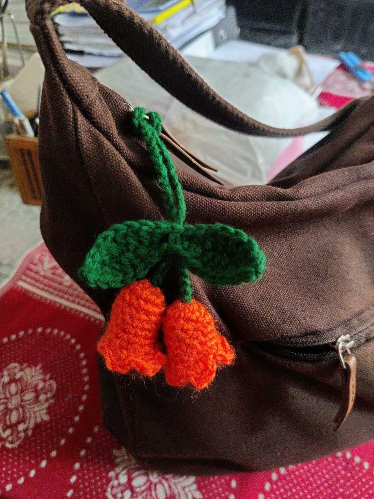 Orange Crochet Lily Of The Valley Keychain