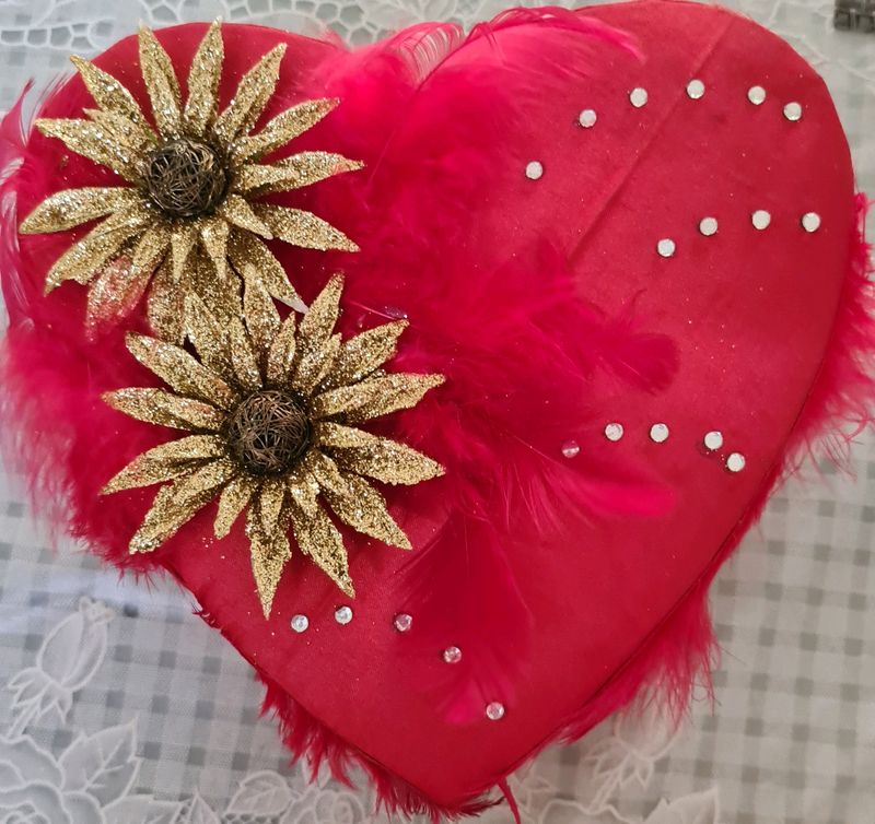 Red heart shaped satin box