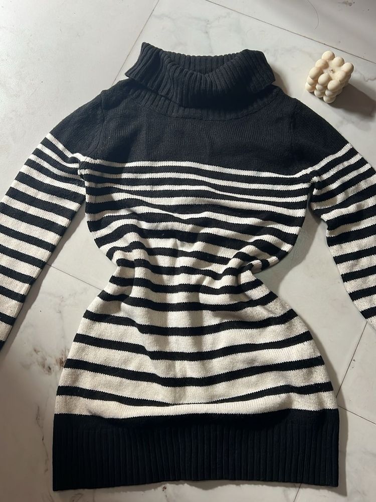 Striped Turtleneck Sweater Dress