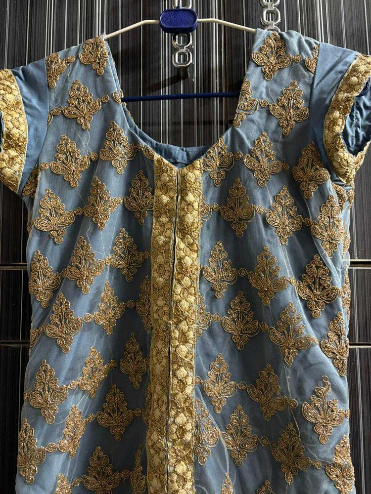 Blue &amp; Gold Embroidered Kurti