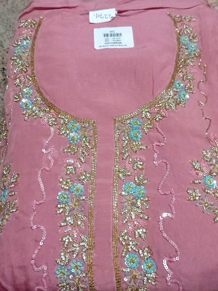 Pink Hand Work Suit Riyon Bottom