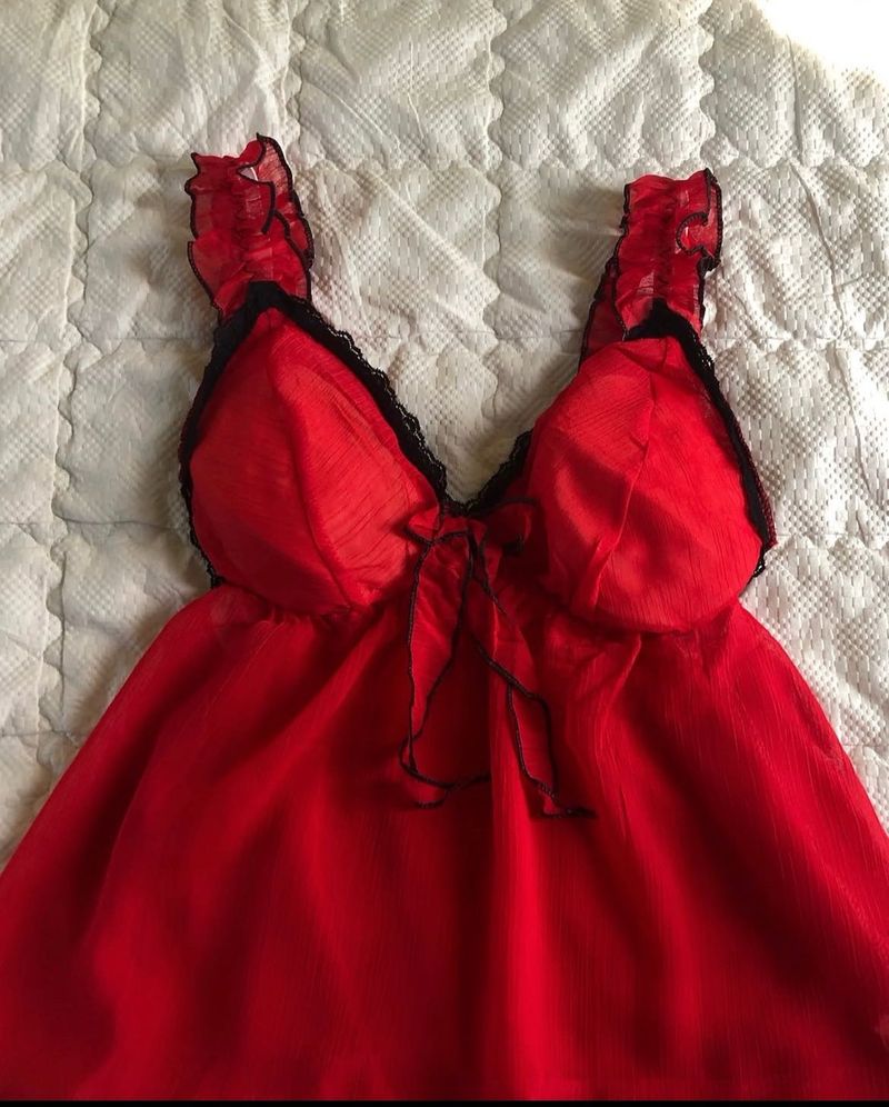 Lingerie Top Cherry red bow tie