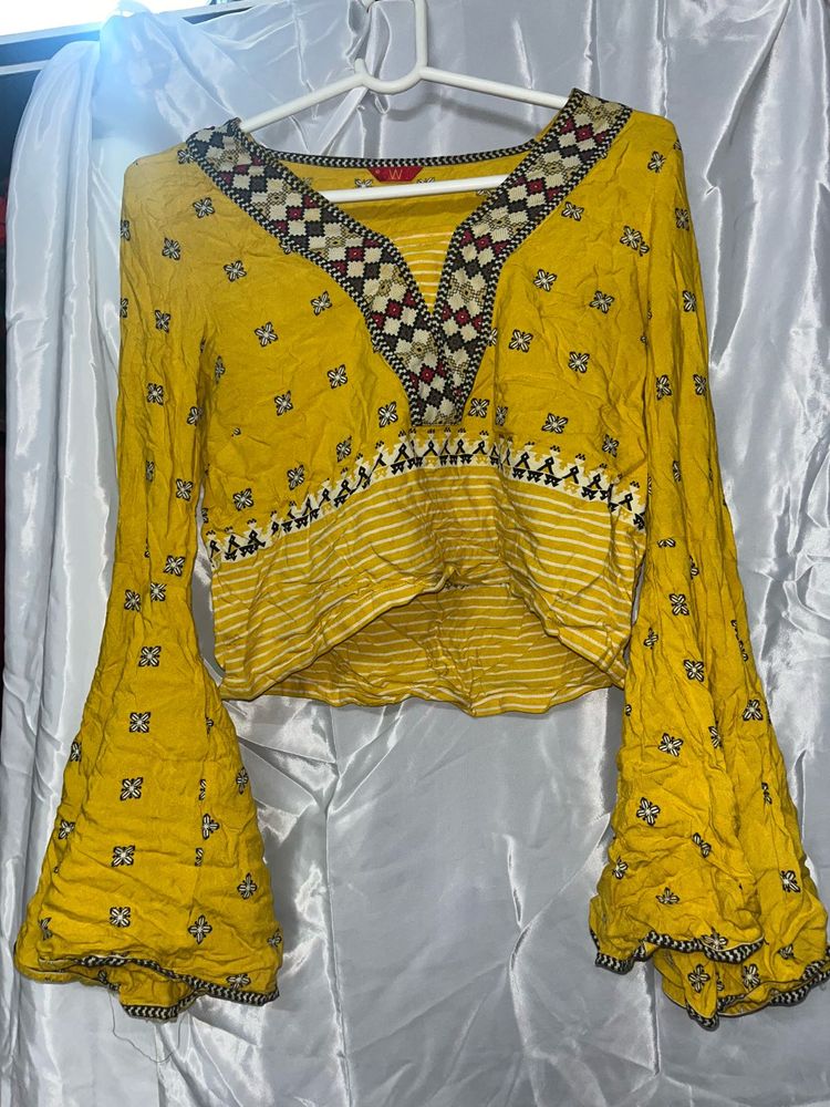 Boho Yellow Embroidered Top