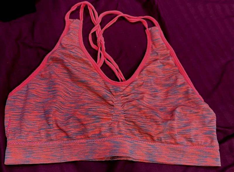 Coral &amp; Gray Sports Bra