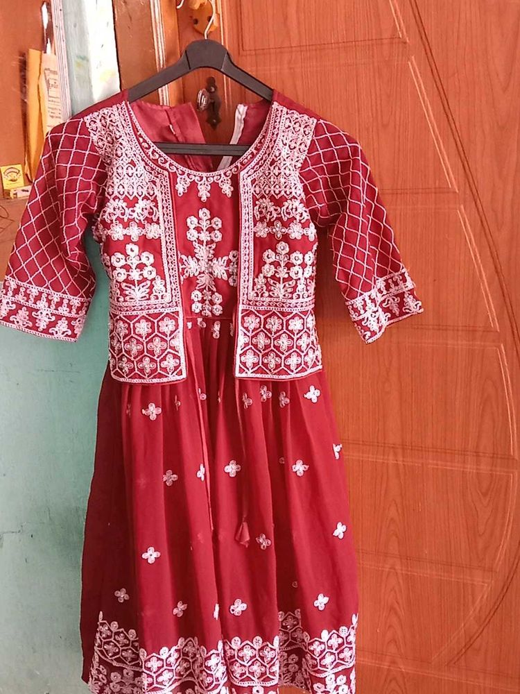 Red Embroidered Kurta Set