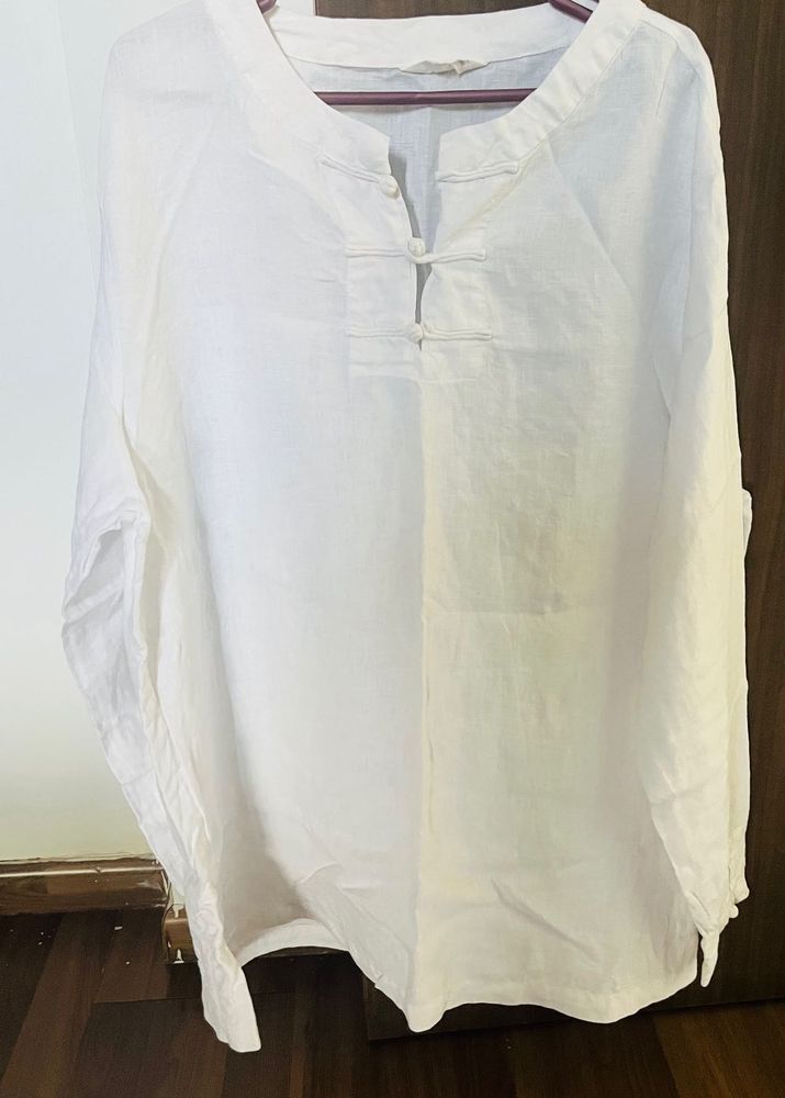 White Long Sleeve linen Top