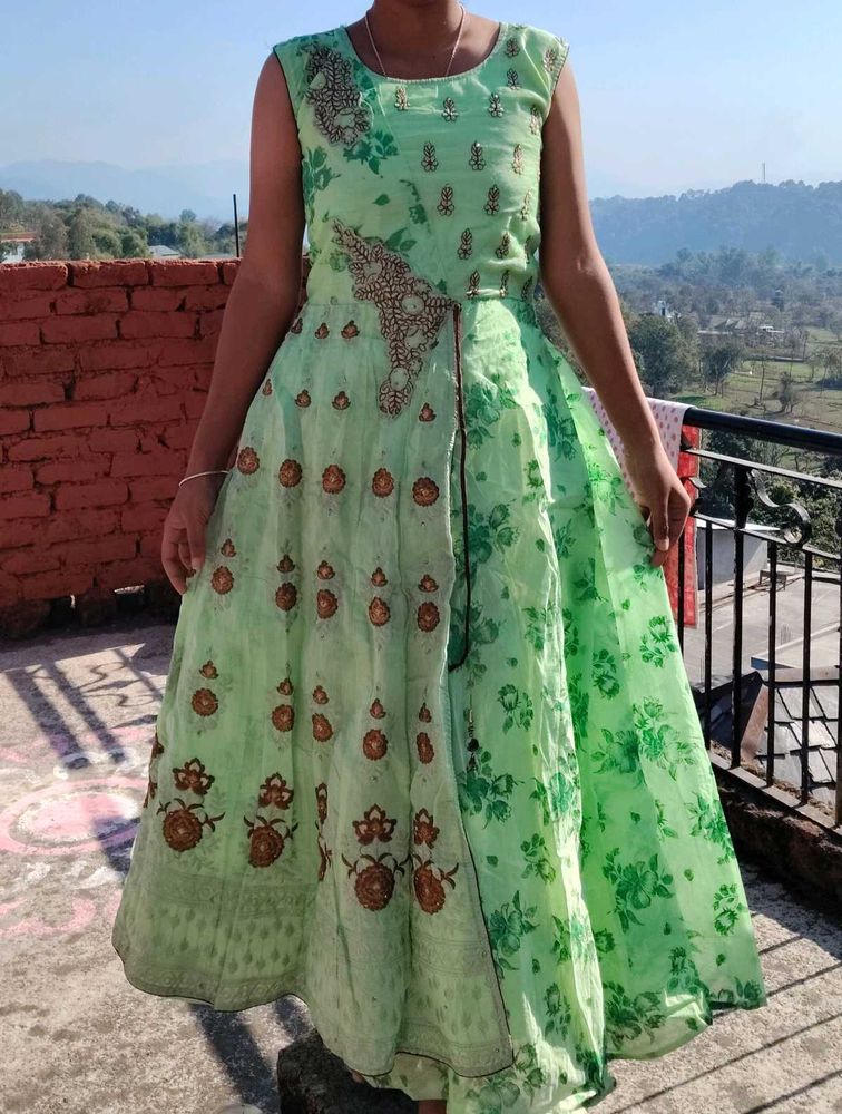 Green Floral Embroidered Dress