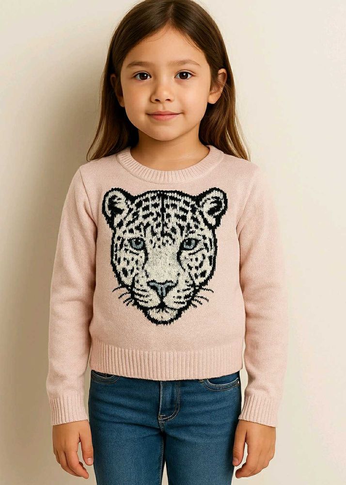 Pink Leopard Knit Sweater – Size 5/6