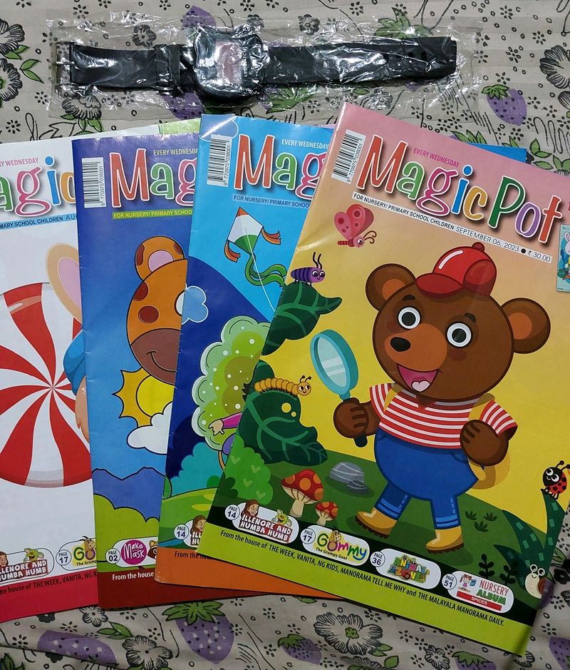 Pack of 4- MagicPot Kids All in One Activity Magazine with Free LED Watch