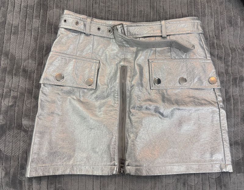 Metallic Silver Mini Skirt