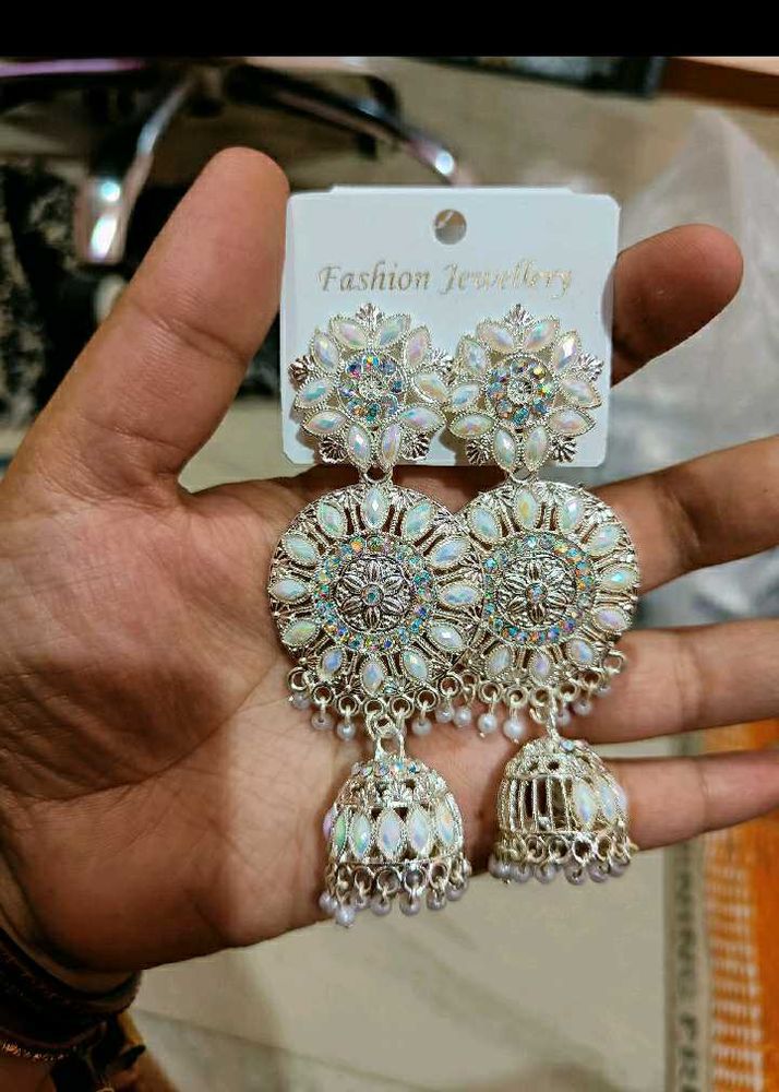 Ornate Silver-Tone Jhumka Earrings