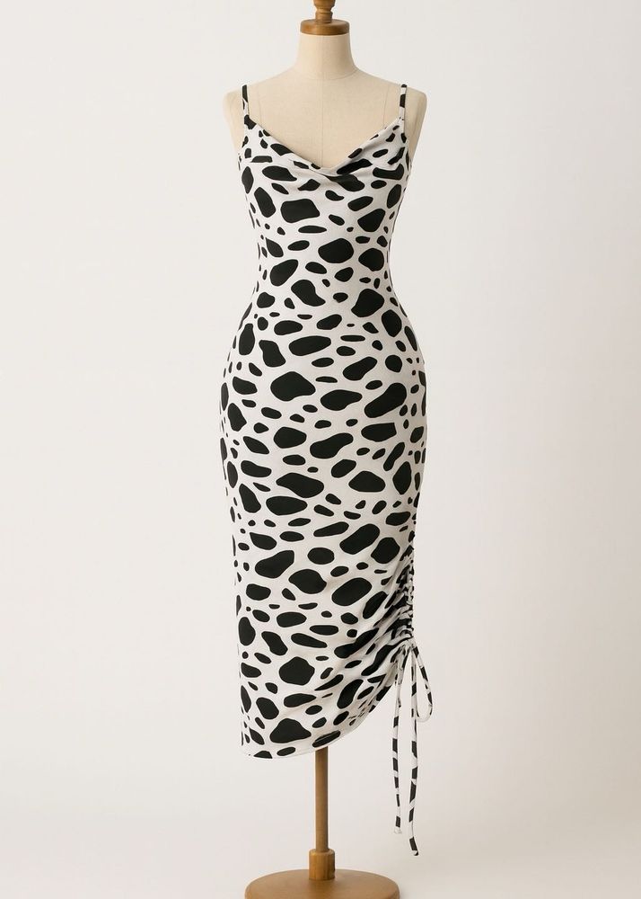 Cowl Neck Mini Dress - Dalmatian Print