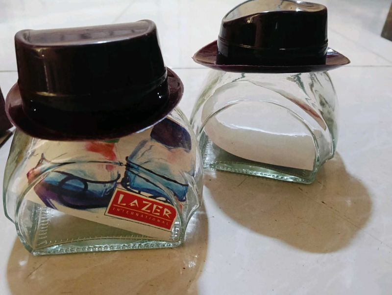 Novelty Lazer glass Jar with Hat