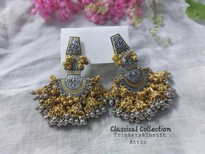 Dual tone Silver-Gold Ghungroo Jhumka Stud Earring