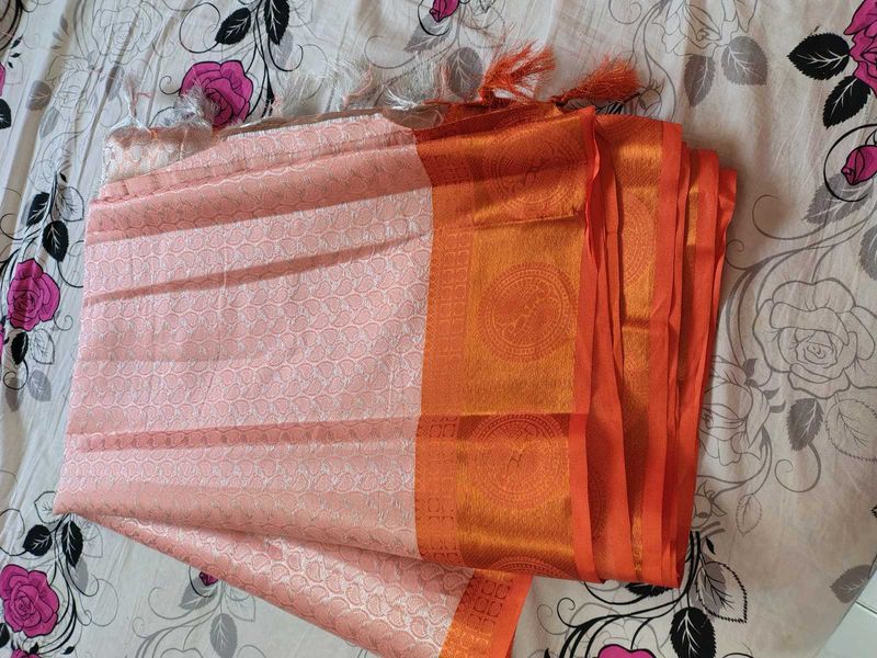 new unused Elegant Peach &amp; Orange Saree